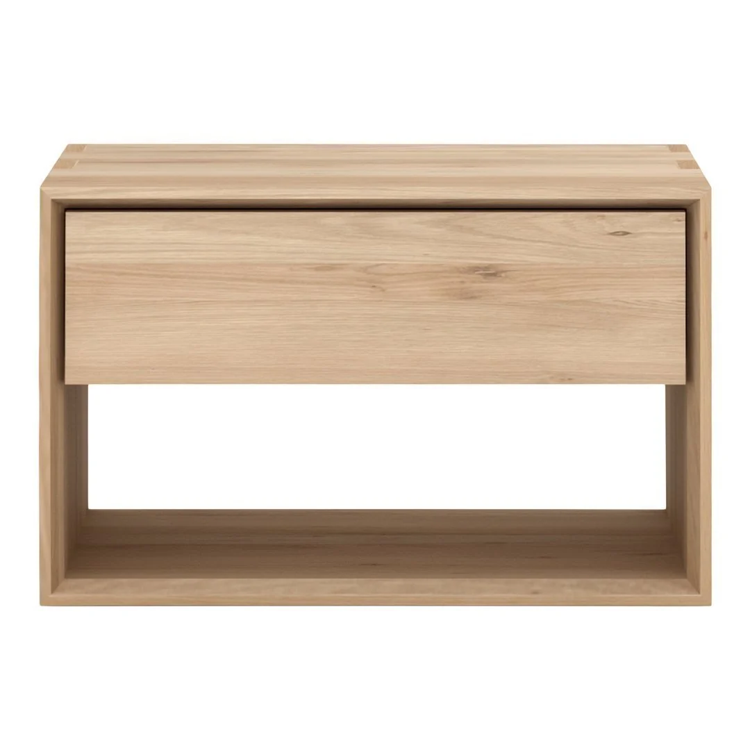 Scandinavian Solid Wood Bedside Table with Elegant Lines & Single Drawer for Bedroom