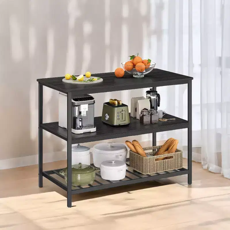 Kitchen Island with 3 Shelves, Island Table, 47.2 Inches Width Kitchen Shelf with Large Worktop, Stable Steel Structure, Industrial, Easy to Assemble