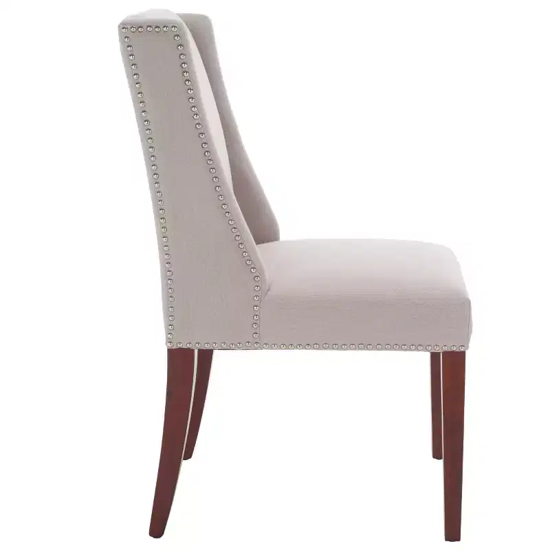Taupe Linen Armless Dining Chair, High Back, Nailhead Trim – Set of 2