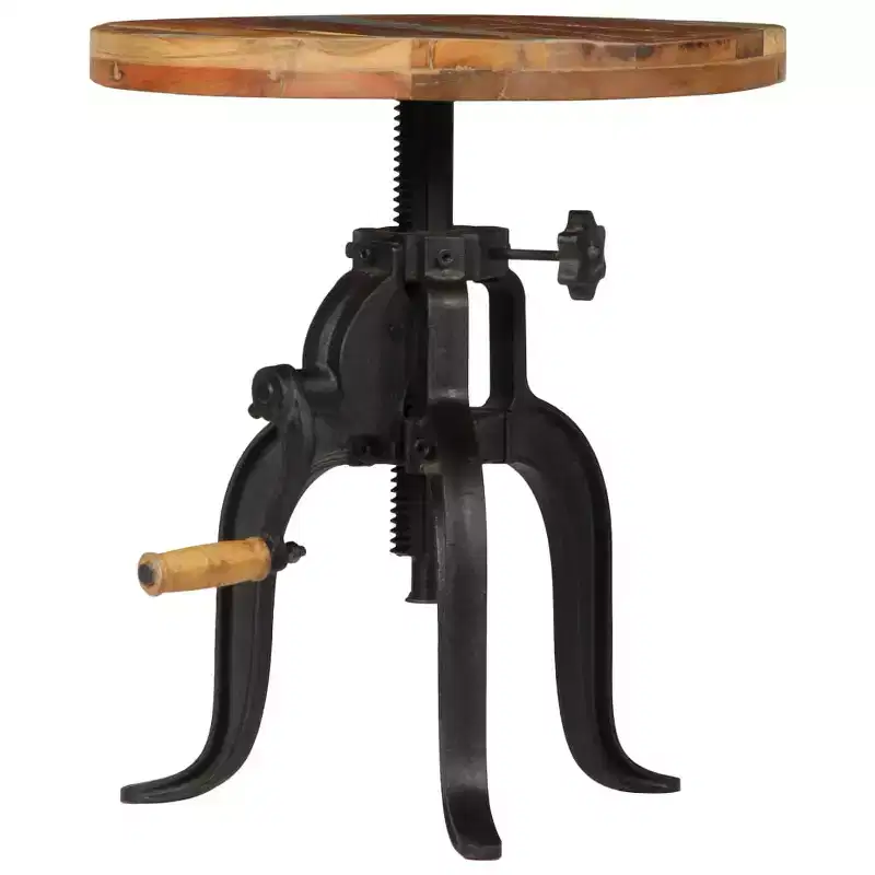 Adjustable Round Side Table - Reclaimed Wood and Cast Iron