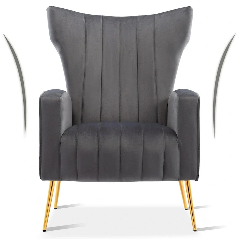 Blue / White / Grey Velvet Wingback Accent Chair, Single Seat