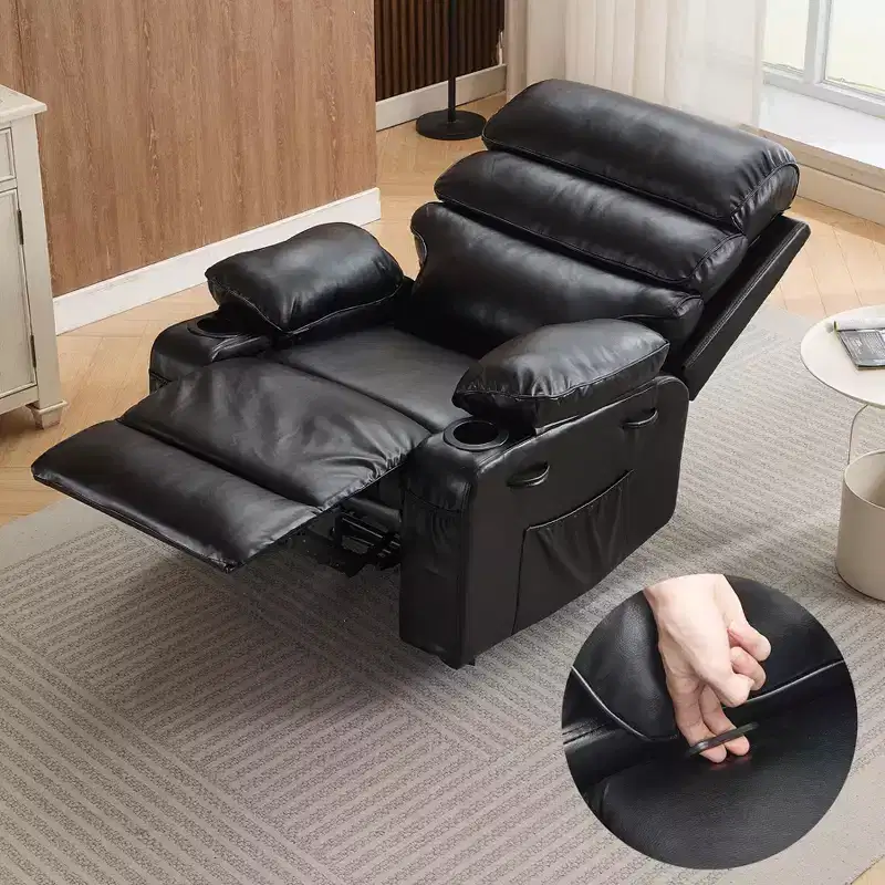 PU Leather Extra Wide Manual Recliner for Adults with Massage and Heat