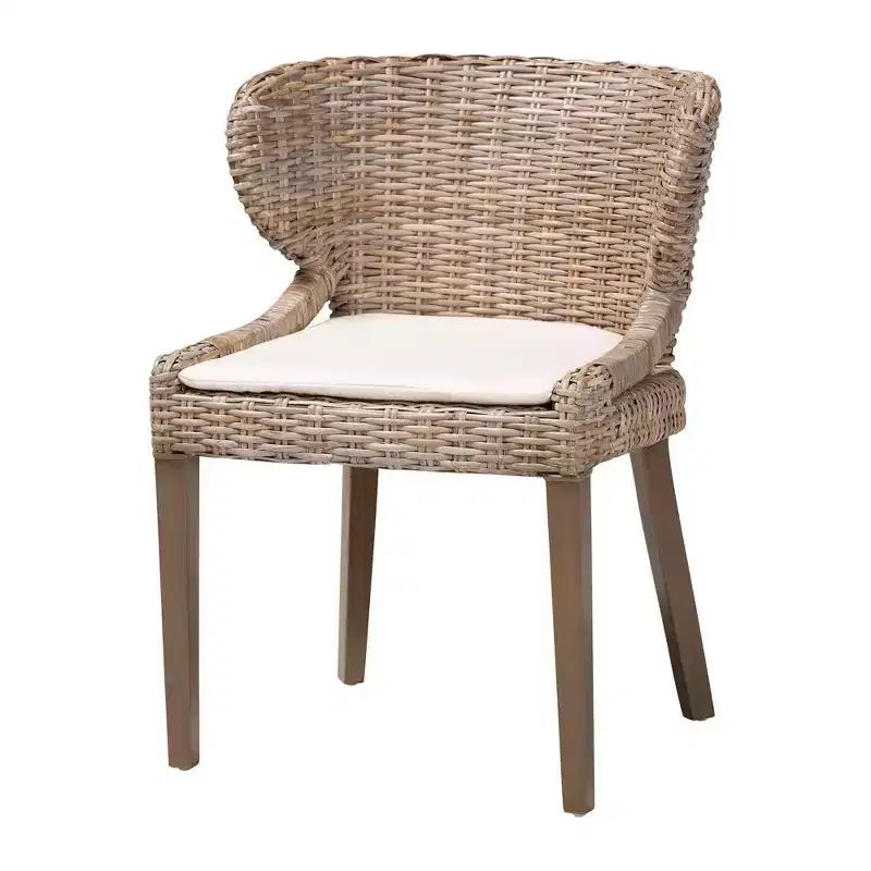bali & pari Niesha Natural Rattan and Mahogany Wood Dining Chair Kubu Gray/Rustic Taupe
