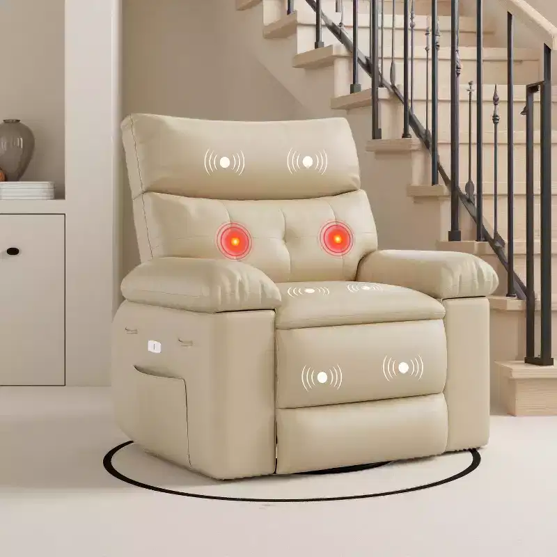 Extra Wide Swivel Rocking Recliner Chair with Massage and Electric Recline – Seat 26.77