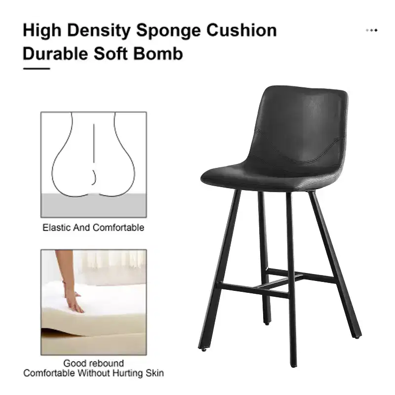 Okak Modern Set of 2 Bar Stools Kitchen Island Chairs with Ergonomic Curved Backrest & Footrest,Faux Leather Counter Stools