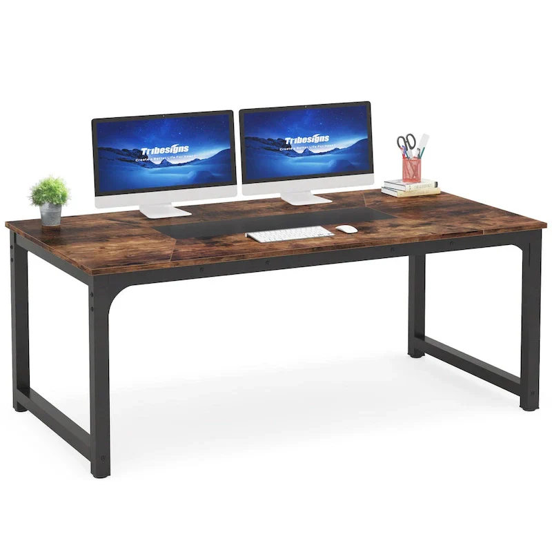 Rustic Brown Large Computer Desk, 70.8 x 35.4 in, 1-Person