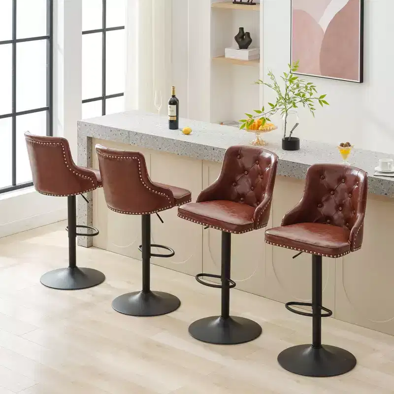 Bar Stools Set of 4,Adjustable Swivel Barstools, Faux Leather Bar Chairs,Upholstered Counter Height with High Backrest