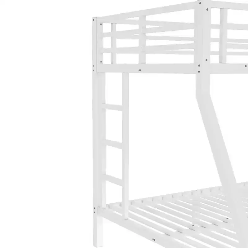 Metal Twin Over Full Bunk Bed with Ladder and Guardrails, Heavy-Duty Steel Frame, White