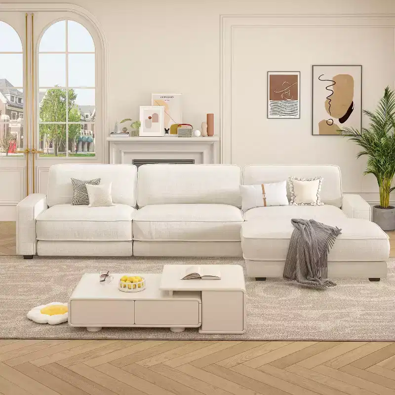 Dyonery 120 Modular Sectional Sofa, Cloud Sectional Couch with Deep Seat, Modern Modular L-Shape Sofa Couch with Chaise.