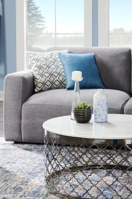 36 Glam Round Sofa Table - White Marble Top with Stainless Steel Base