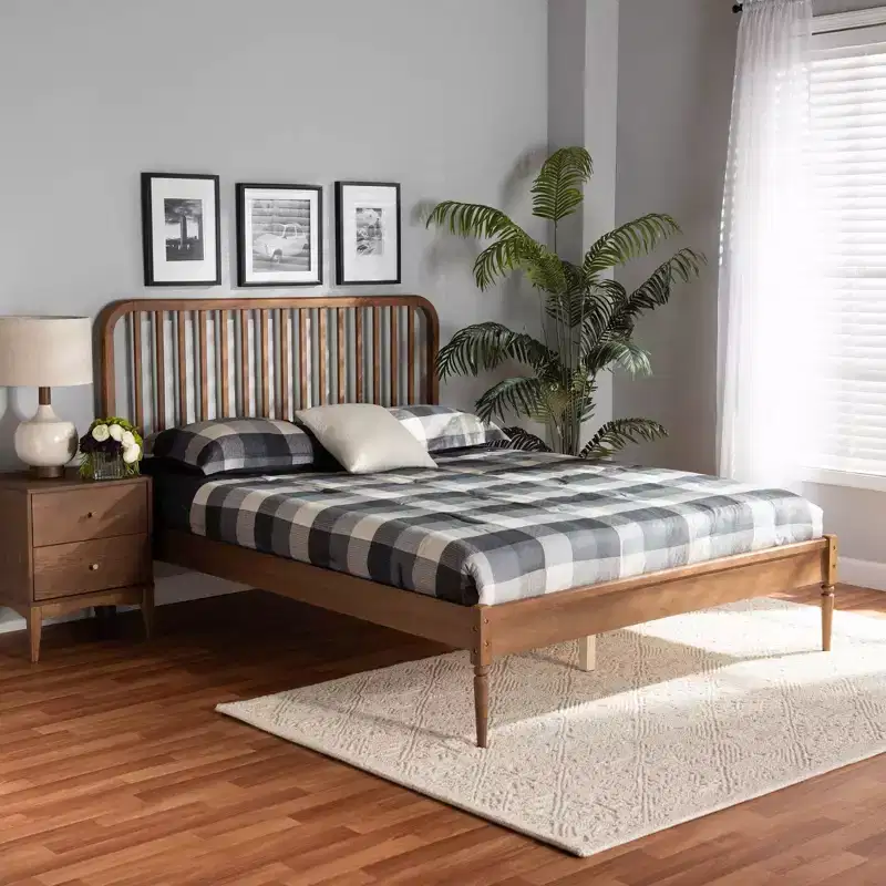 Solid Wood Platform Bed Walnut Brown Full 47