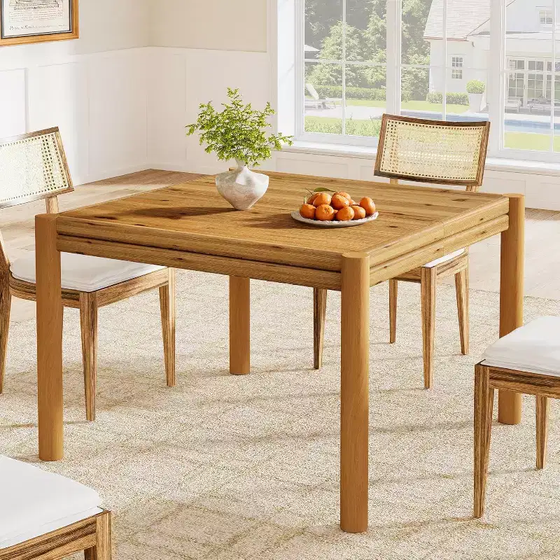 39.4-Inch Square Solid Wood Dining Table for 4, Farmhouse Kitchen Table for Dining Room, Kitchen, Living Room, Easy Assembly