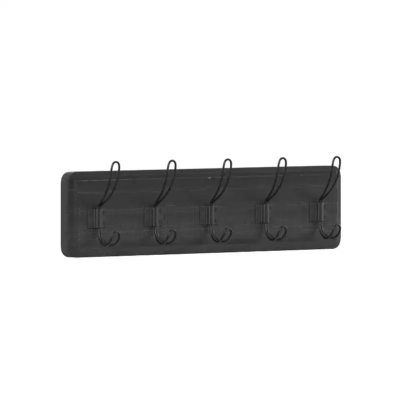 Flash Furniture Daly Wall Mounted Solid Pine Wood Storage Rack with 5 Hanging Hooks For Entryway, Kitchen, Bathroom