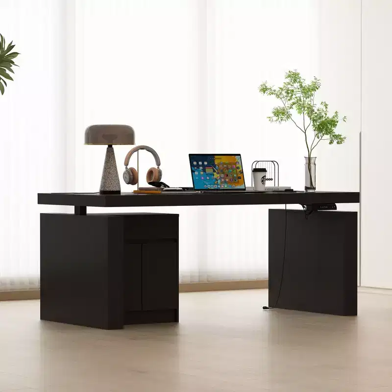 Famapy Height-Adjustable Computer Desk Office Desk  Built-In Storage Cabinet & Drawer