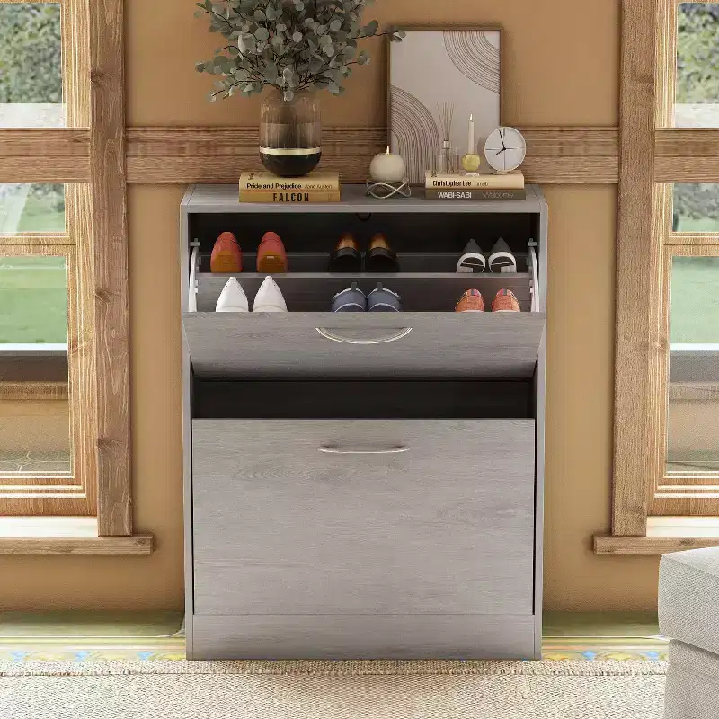 Famapy Gray Entryway Shoe Cabinet With Flipped Drawers