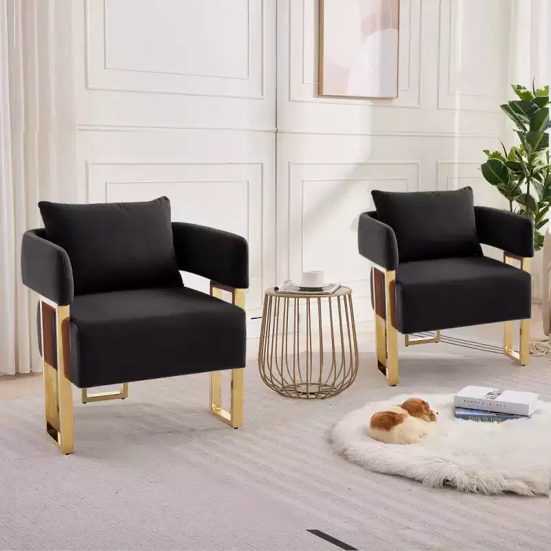 Modern Upholstered Accent Chairs with Gold Metal Legs, Soft Padded Side Chairs for Living Room, Bedroom, or Dressing Area