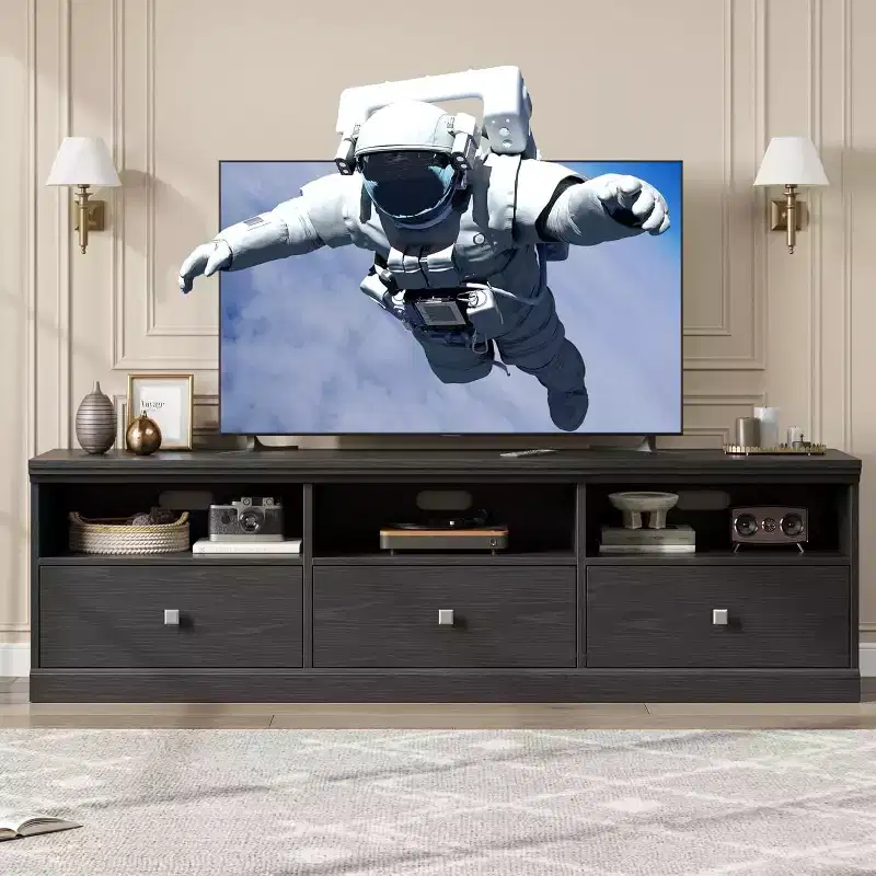 70in TV Stand for TVs up to 80, Modern Entertainment Center with Storage Drawer, Shelves, TV Console Media Cabinet for Living Room, Bedroom, Black
