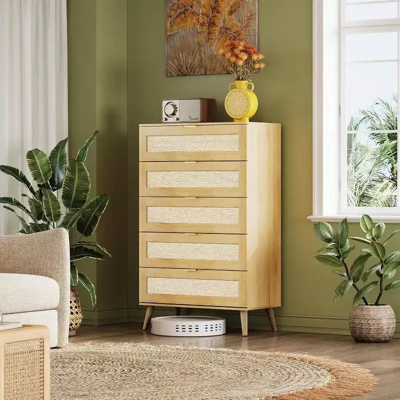 5-Drawer Tall Wooden Dresser - Storage Organizer with Metal Handles for Bedroom, Living Room, Hallway & Closet,White