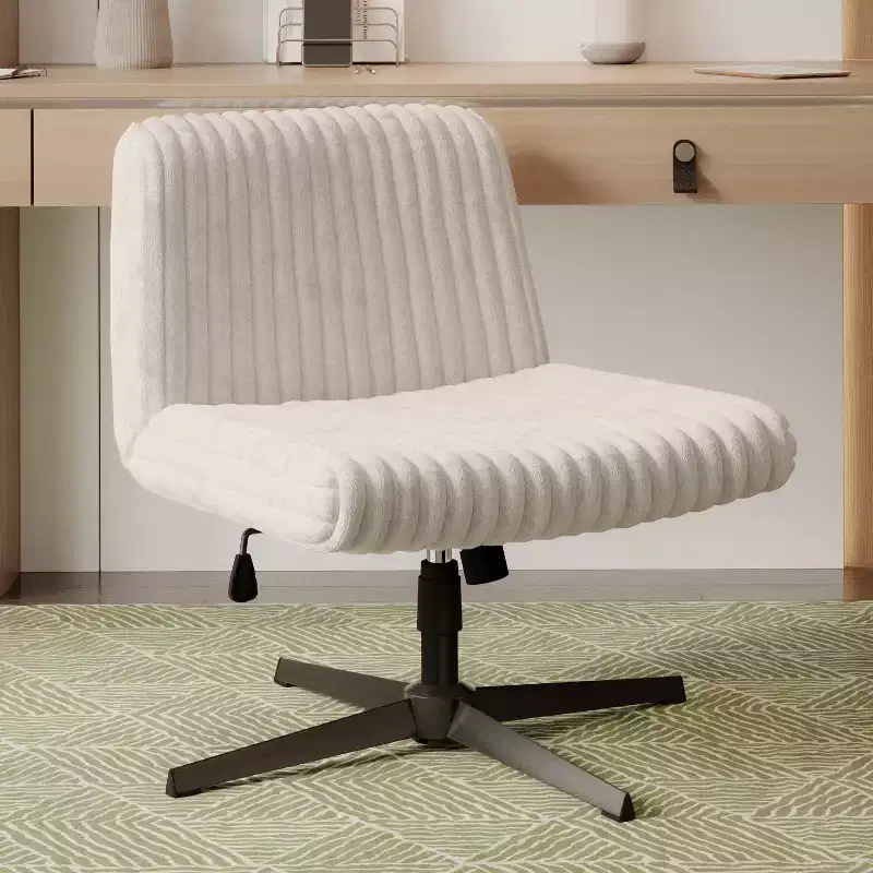Plush Criss Cross Chair with Adjustable Height, Office Chair with Extra Wide Seat, Comfy Chair for Home, Office, White