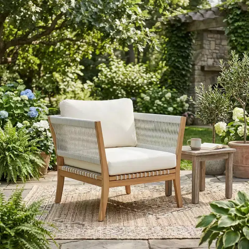 Christopher Knight Home Linh Modern Outdoor Acacia Patio Club Chair with Woven Rope and Cushion