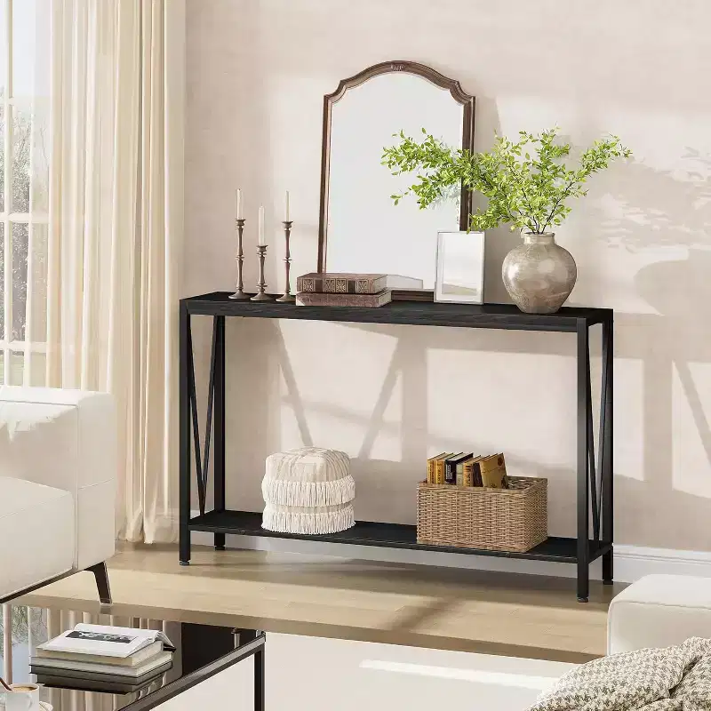 TROPOW Console Table, 2 Tier Entryway Table, Narrow Sofa Table with Storage, Console Table for Entryway, Living Room, Hallway