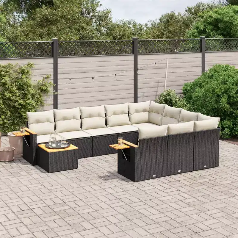 vidaXL 11 Piece Patio Sofa Set with Cushions Beige Poly Rattan