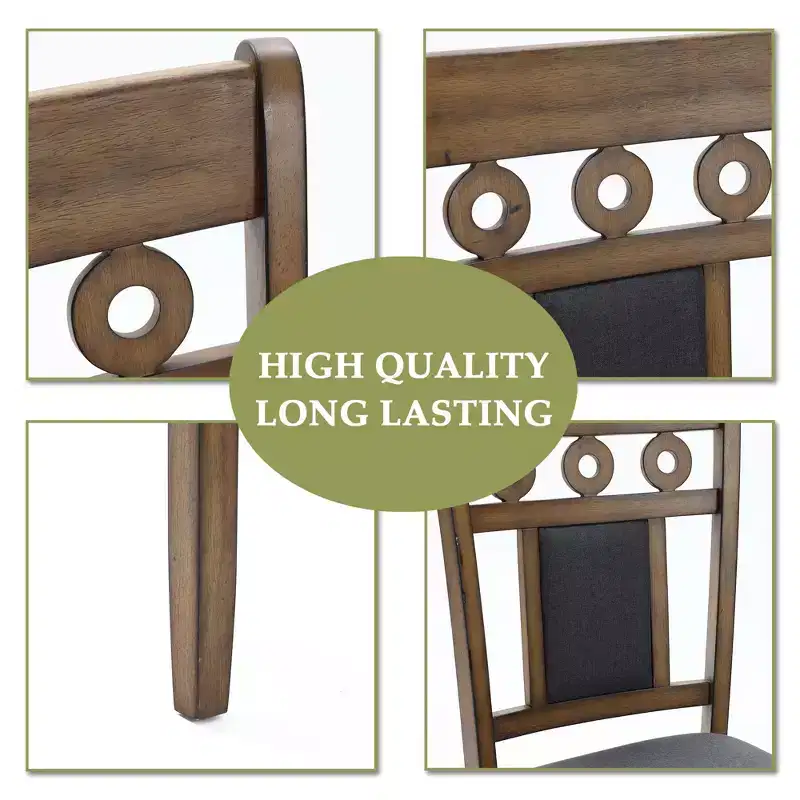 LuxenHome Set of 2 Brown Natural Rubberwood Upholstered Gray Dining Chair