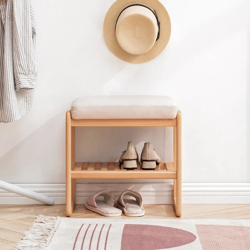 Wooden Shoe Bench, Rack Organizer with High Rebound Sponge Cushion