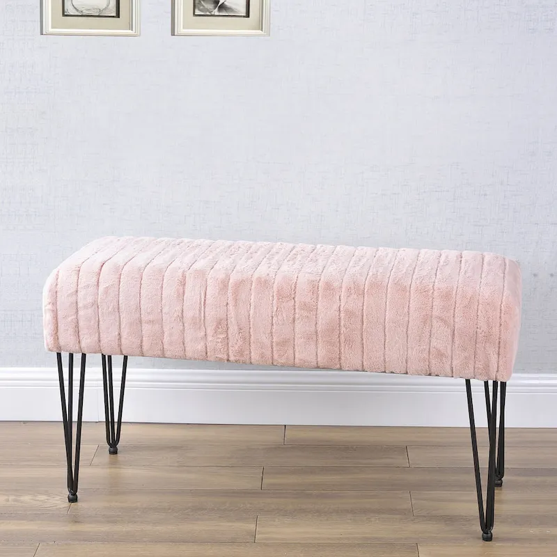 Faux Fur Ottoman Bench, Striped, 1-Person