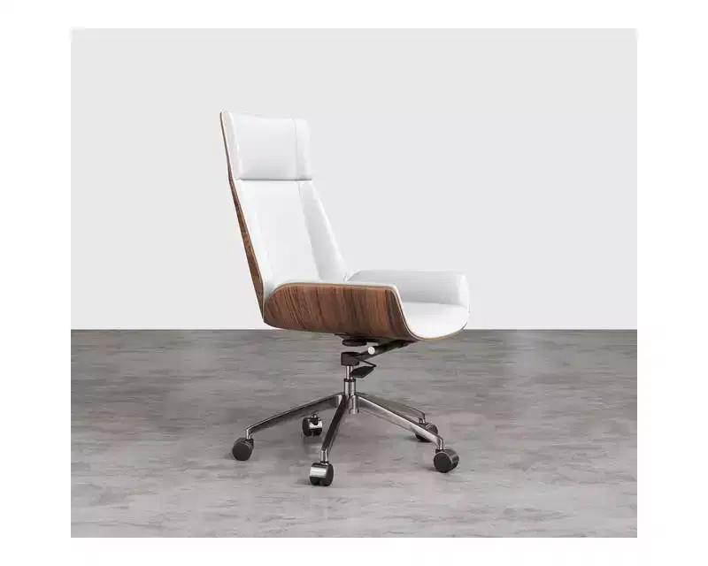 Tree City- High Back Executive Office Chair with Walnut Bent Wood Back and Faux Leather Seat  Swivel & Rolling Base
