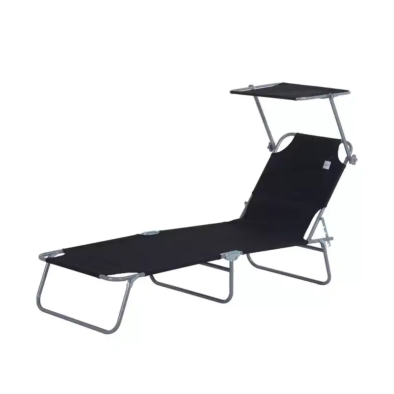 Outdoor Pool Chaise Lounge Chair, Folding Tanning Chair with Sun Shade