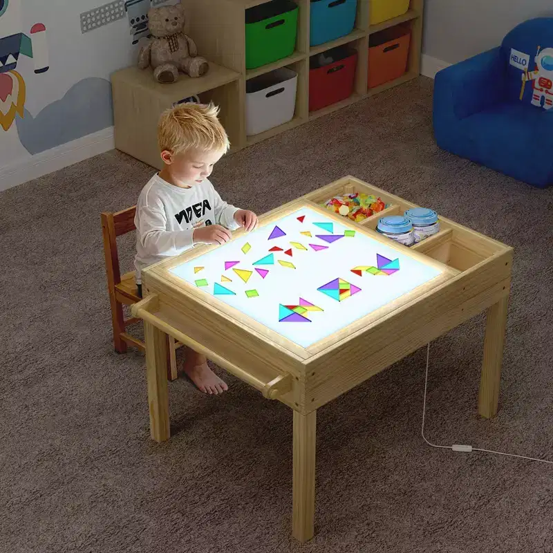 3-in-1 Kids Light Table with Storage LED Sensory Building Brick Art Table Ages 3+
