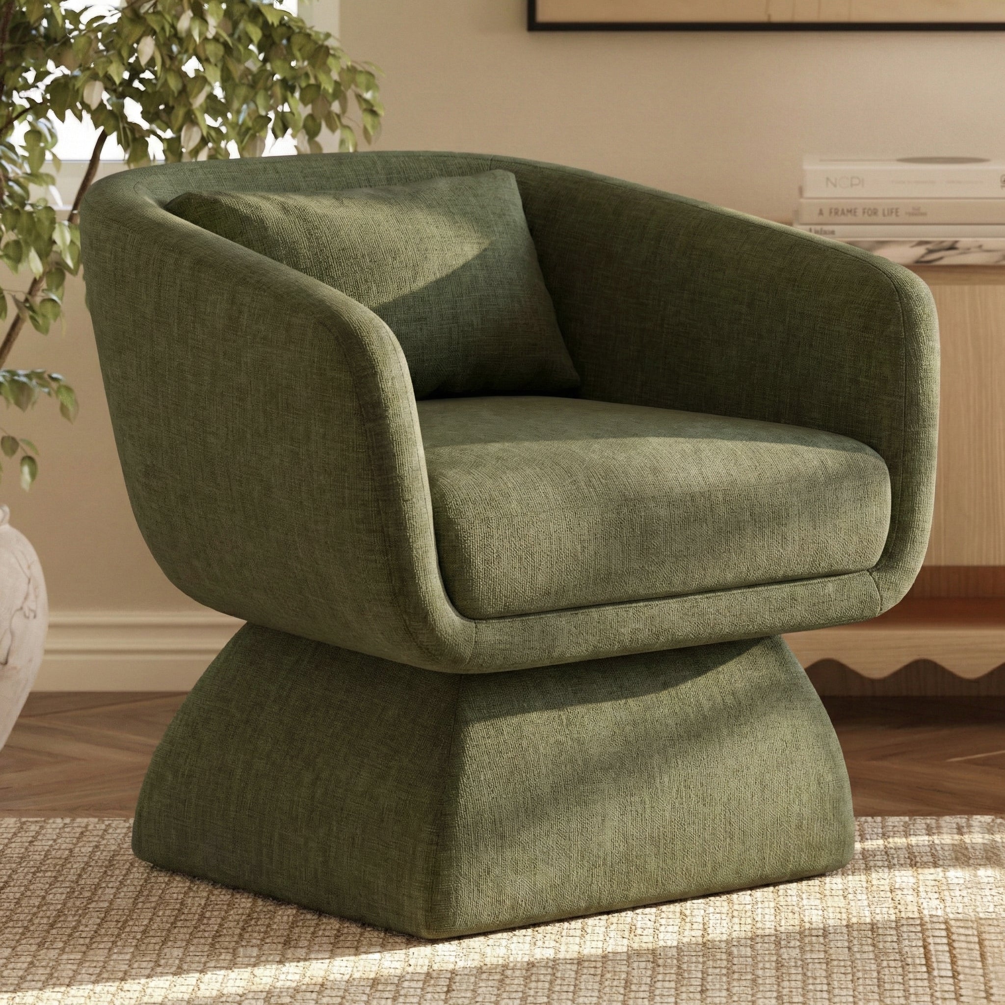 Modern Moss Green Lounge Chair with Kiln-Dried Wood Frame