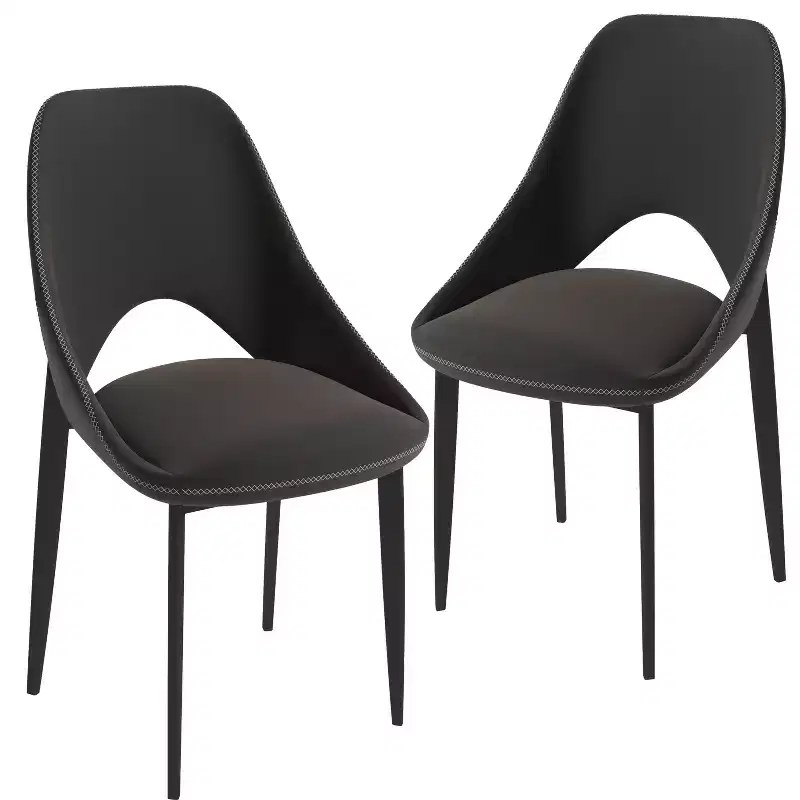 LeisureMod Amalfi Collection Upholstered Dining Chairs Set of 2  Curved Open Back Design with Powder-Coated Iron Legs for Kitchen & Dining Room