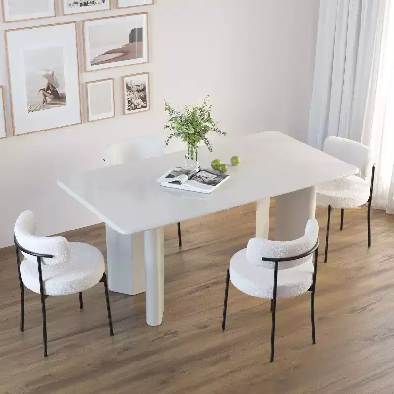 Mid-Century Modern Dining Chairs Set of 2, Round Upholstered with Curved Back & Metal Legs, Boucle Kitchen Dining Room Side Chairs