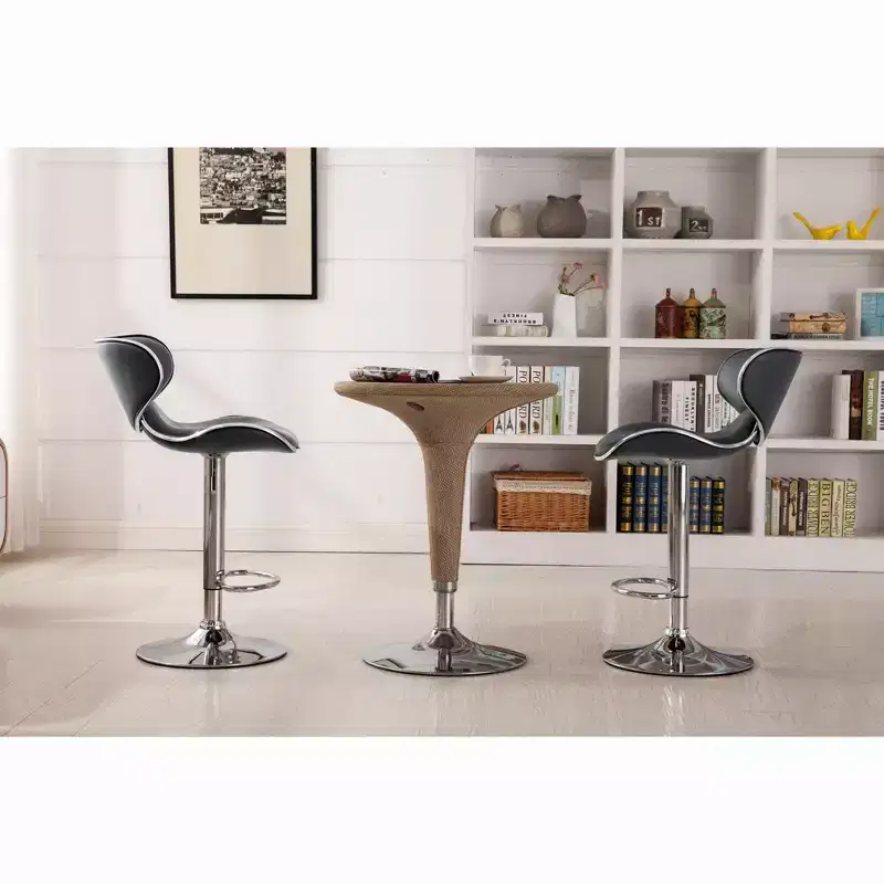Roundhill Furniture Masaccio Cushioned Leatherette Upholstery Airlift Adjustable Swivel Barstool with Chrome Base, Grey, Set of 2