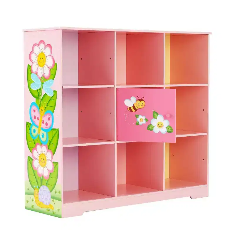 Kids' Wooden Adjustable Bookshelf with Door - Pink