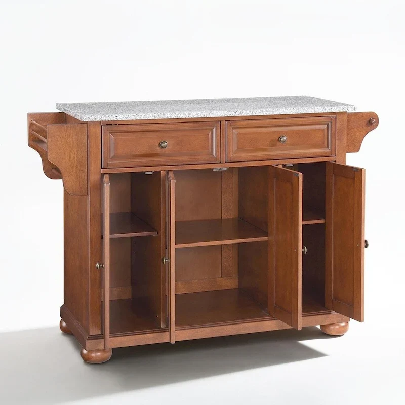 Crosley Alexandria Solid Granite Top Kitchen Island in Classic Cherry Finish - 51.5 W x 18 D x 34 H