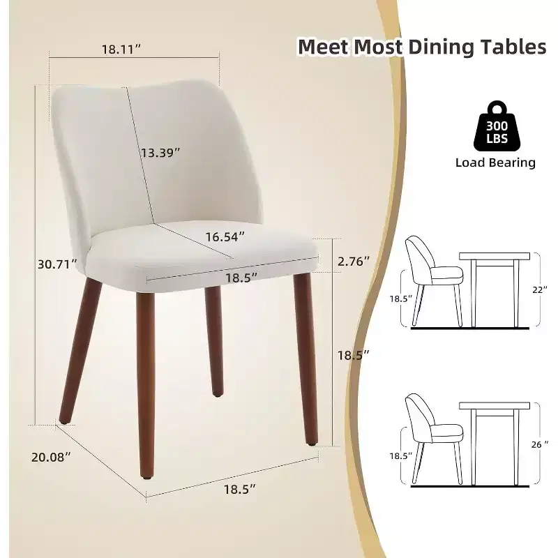 Dining Chair Set of 2, Linen Upholstered Kitchen Chair with Sold Wood Legs, Wing Backrest, for Dining Room, Living Room