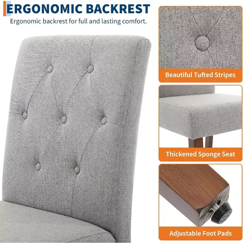 Button Tufted Parsons Dining Chairs Set of 2, Upholstered Fabric Kitchen Chairs with Padded Seats & Wood Legs, Living Room Kitchen Furniture