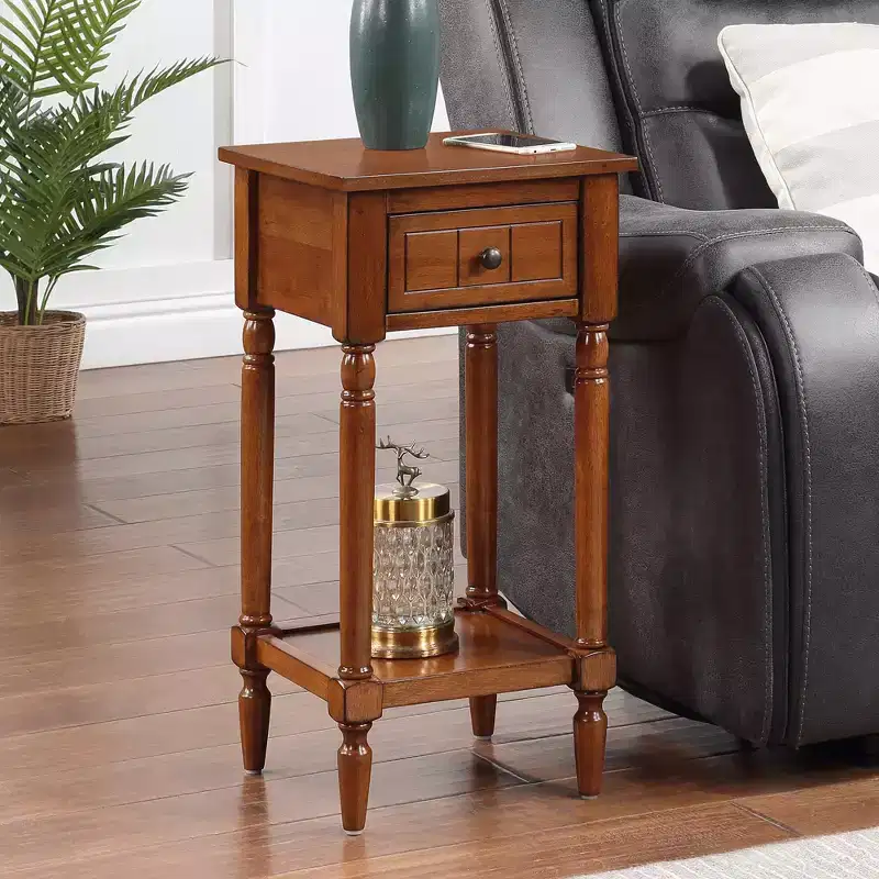 Petite Accent Side Table with Drawer and Open Shelf, Black, 28