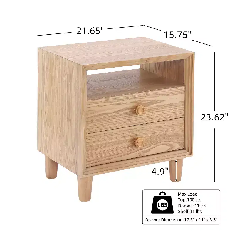 Ramona Modern Nightstand with 2 Drawers and Open Shelf