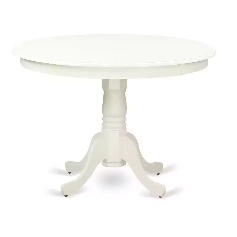 HomeStock Belmont 5 Piece Dining Room Furniture Set Includes a Round Dining Table with Pedestal and 4 Wood Seat Chairs, 42x42 Inch, Linen White
