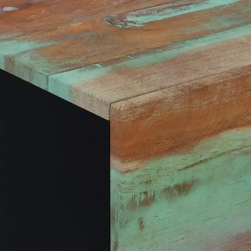 Industrial Bedside Cabinet with Reclaimed Wood & Iron Legs, Multicolour