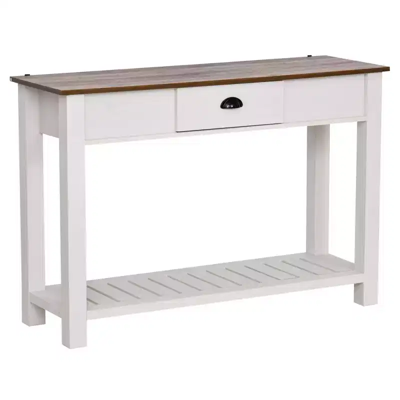 HOMCOM Console Side Entryway Table with Storage Drawer, Bottom Shelf, and Strong Sturdy Construction, White