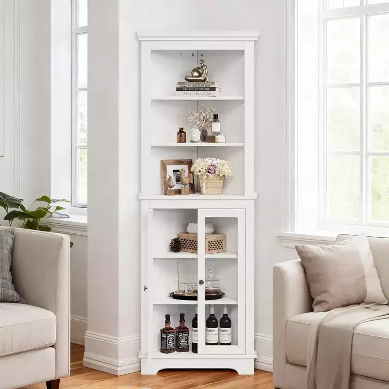 63 Tall Corner Cabinet, 6 Tier Freestanding Storage Cabinet, Corner Bathroom Cabinet, Kitchen Pantry Cabinet for Kitchen Living Room Bathroom
