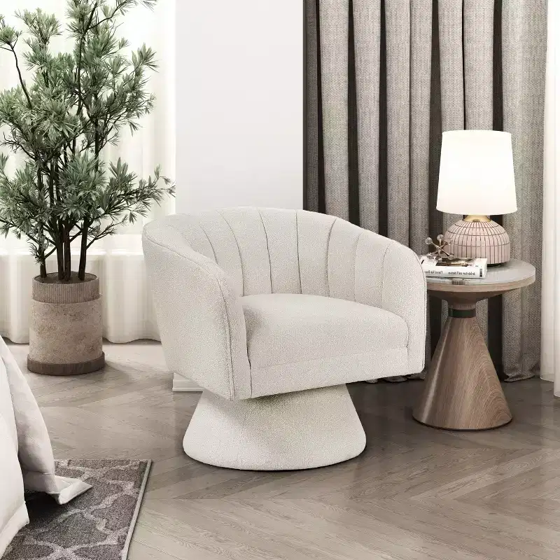 GDFStudio Madison Modern Boucle Upholstered Swivel Accent Chair with Barrel Back