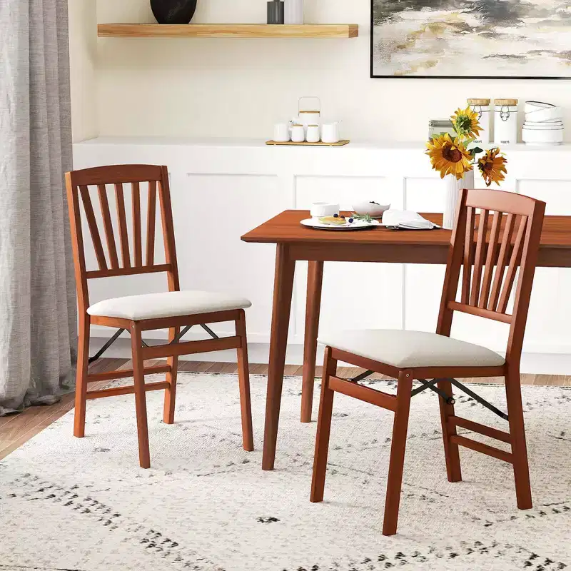 Costway 2/4 Set Kitchen Chairs with Rubber Wood Frame Upholstered Seat Hollowed Backrest