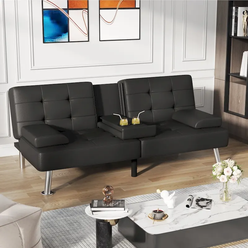 Homall Futon Sofa Bed Convertible Lounge Couch Sofa with Cupholders & Pillows