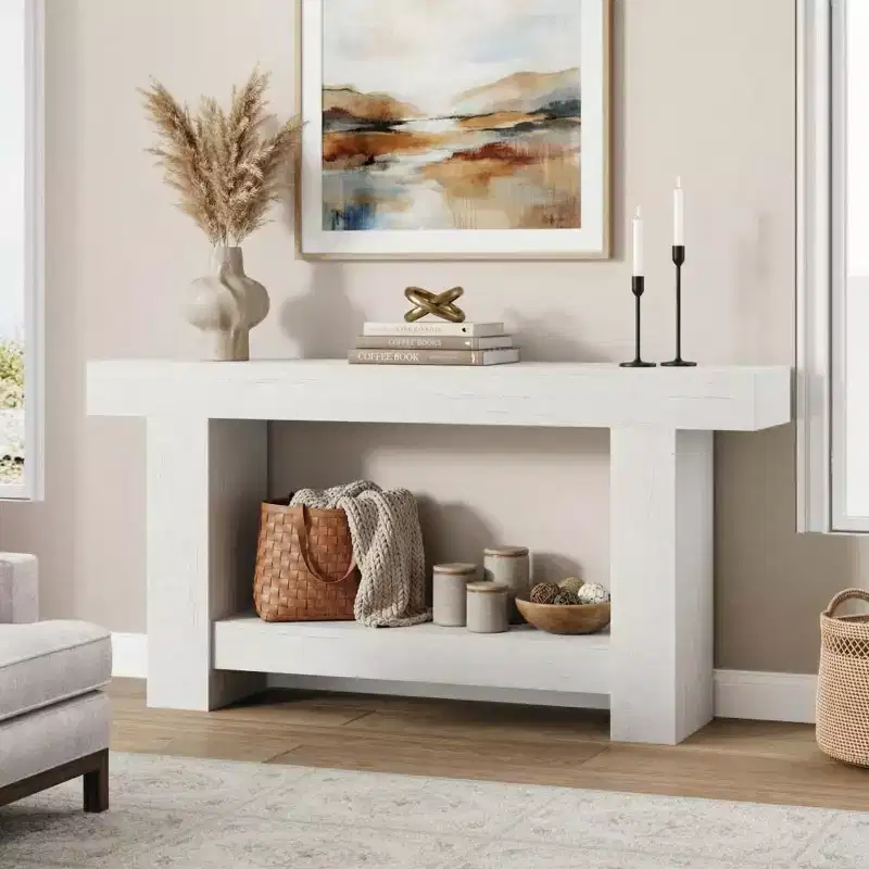 63 Farmhouse Console Table with 2-Tier Storage, Long Entryway & Sofa Table for Living Room and Hallway